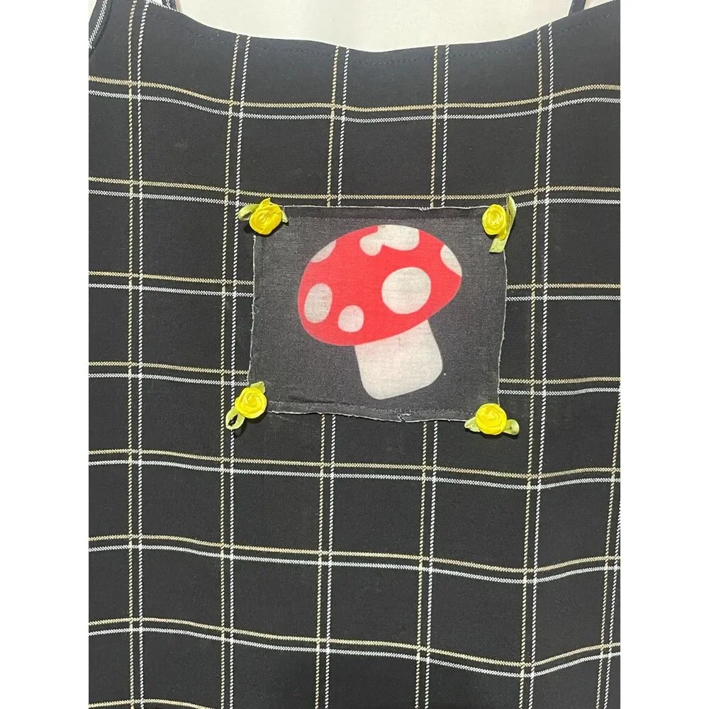 Dark Academia Mushroom Plaid Spaghetti Mini Dress
